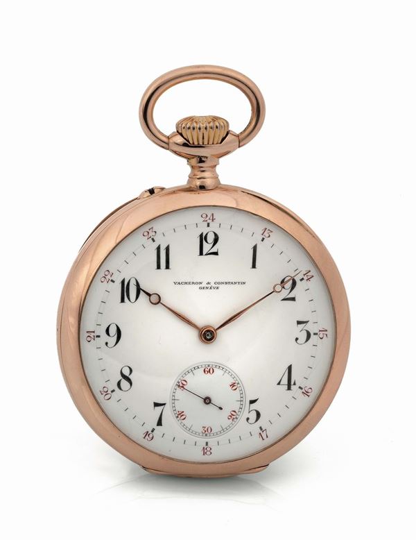 VACHERON&CONSTANTIN, Genève, movimento No. 327765, cassa No. 198014. Raro, orologio da tasca, in oro rosa 18K con indicazione 24 ore. Realizzato nel 1903