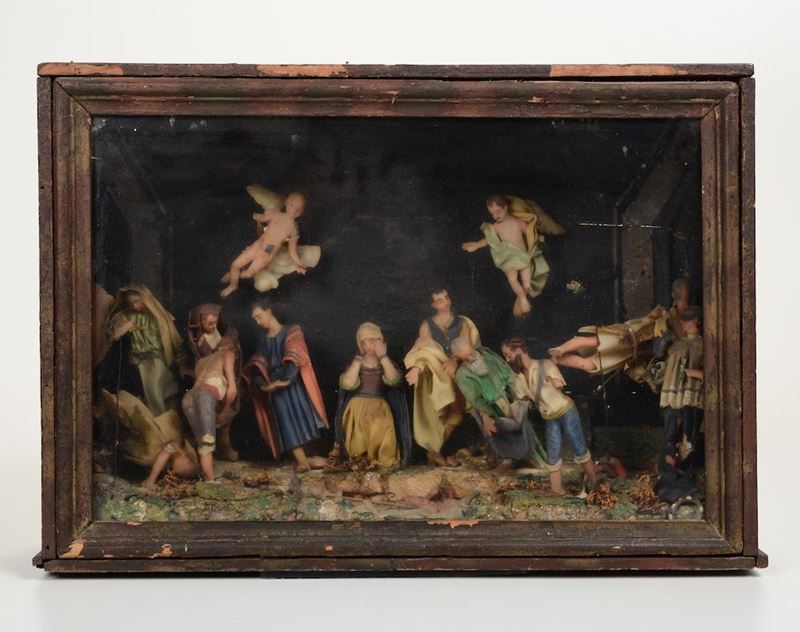 Bacheca con presepe di cere policrome, ceroplasta del XIX secolo  - Auction Fine Art - Cambi Casa d'Aste