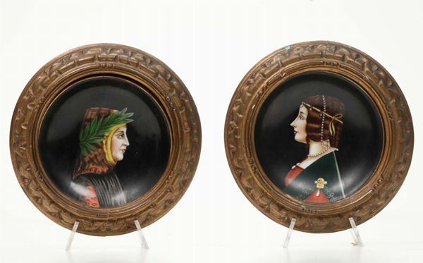Coppia di ritratti in porcellana raffiguranti Petrarca e Beatrice, Doccia - Richard Ginori, XX secolo