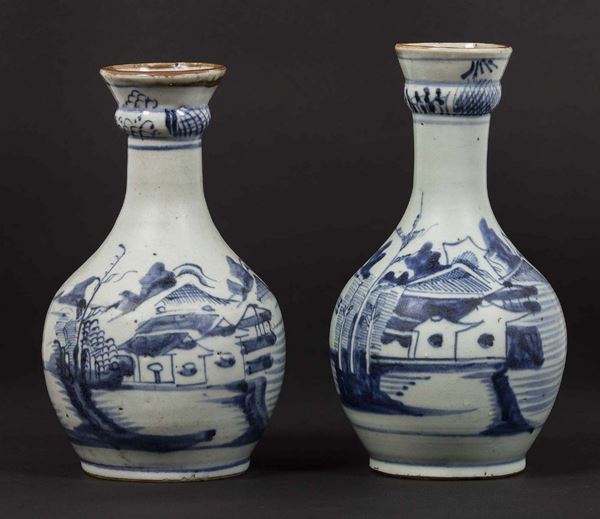 Two bottle-shaped vases with landscapes, China, Qing Dynasty, 18th century