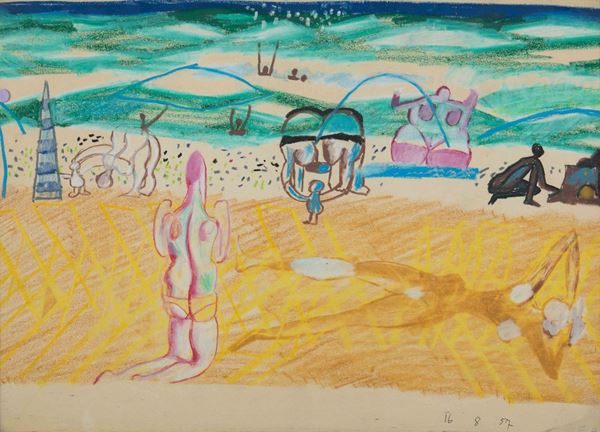 Fulvio Bianconi (1915-1996) Spiaggia con bagnanti