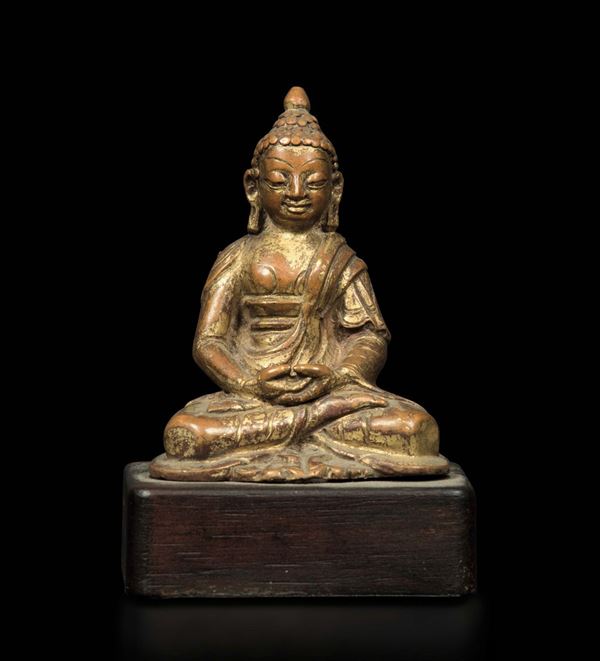 Figura di Amitayus in bronzo dorato, Tibet, XIII-XIV secolo
