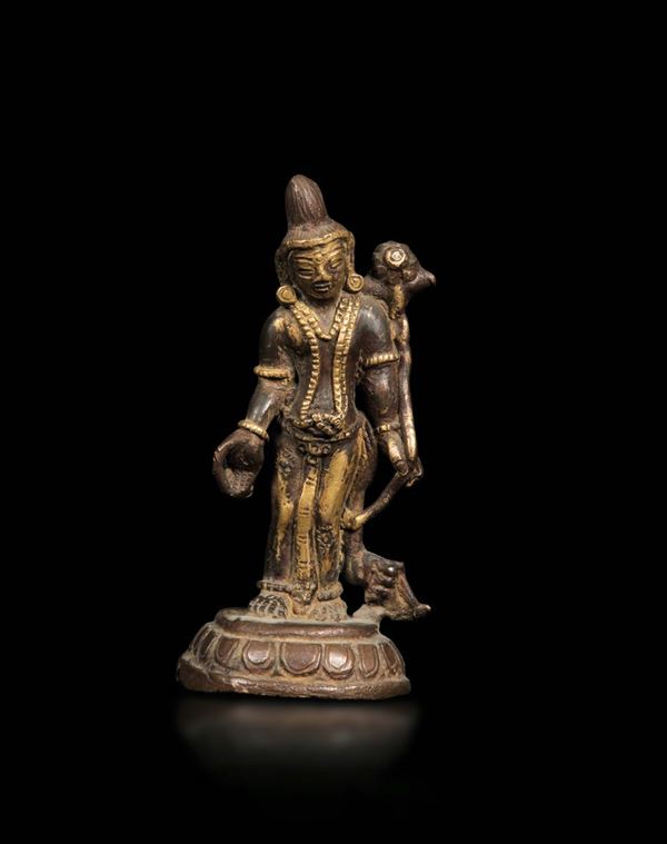 Figura di Avalokitesvara in bronzo dorato, Nepal/Tibet, XIV-XV secolo