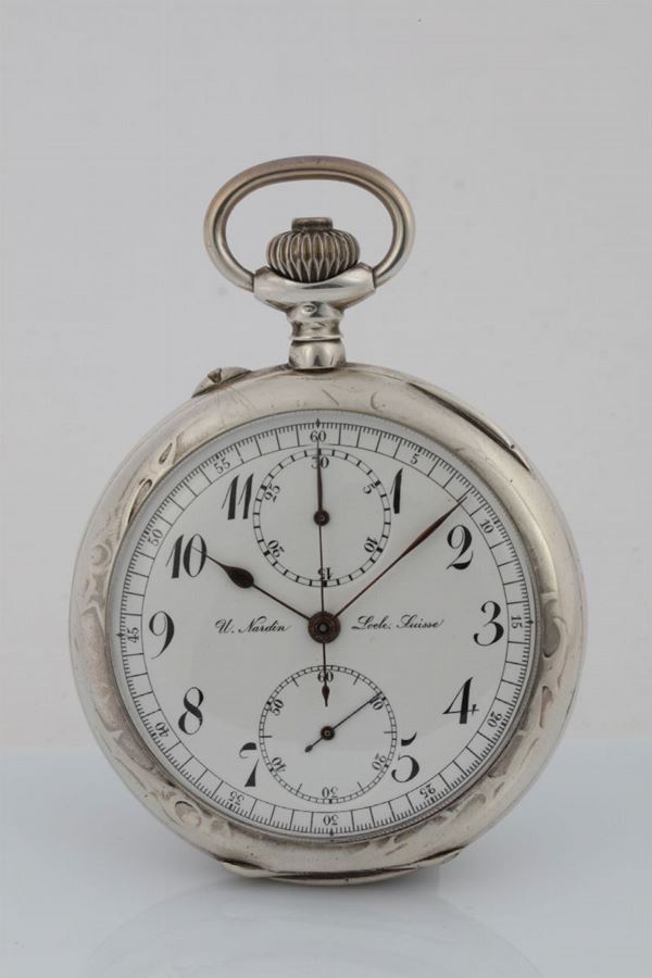 Ulysse Nardin, Locle, Suisse, No. 14414. orologio da tasca, cronografo, in argento. Realizzato nel 1900  [..]