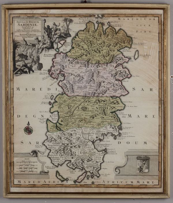 Matthaeum Seutter Insula et regnum Sardiniae, inizio XVIII secolo