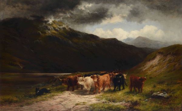Louis Bosworth Hurt (1856 - 1929) Mucche al pascolo, 1881