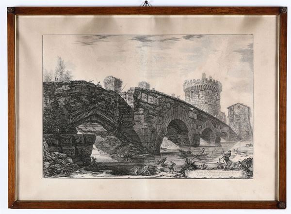 Giovan Battista Piranesi Veduta di Ponte Lucano sull'Aniene, incisione. Tiratura secolo XIX