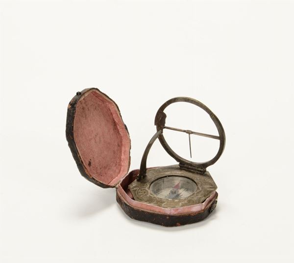 Orologio solare da tasca in ottone XVIII-XIX secolo