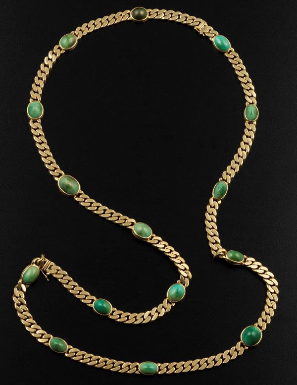 Turquoise and gold chain. Signed Bulgari