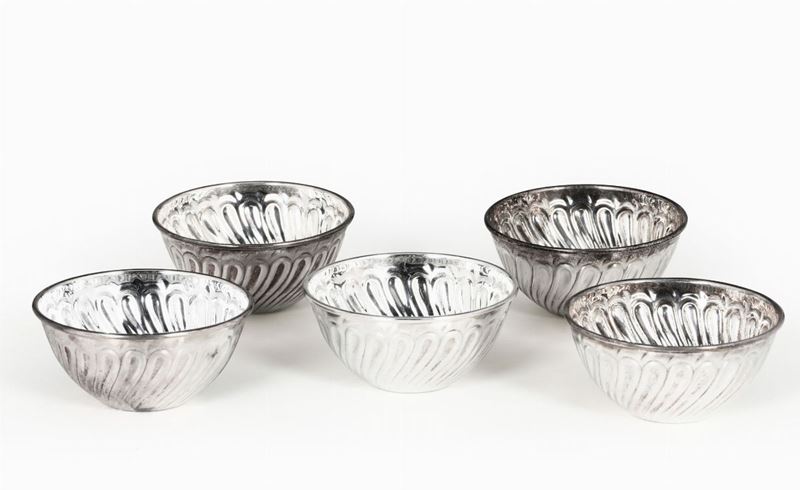 Cinque coppette in argento baccellate, argenteria veneta del XX secolo  - Asta L'Art de la Table - Cambi Casa d'Aste