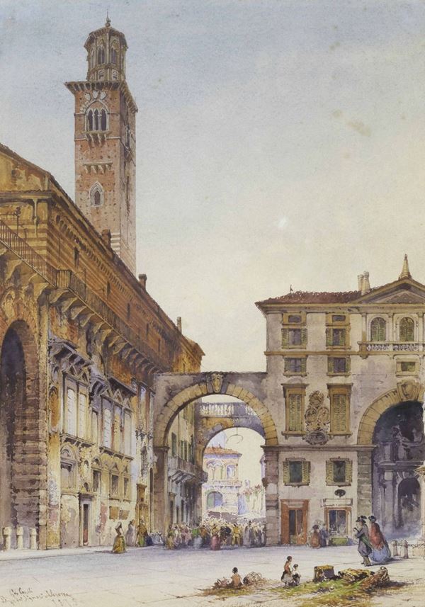 Gabriele Carelli (1820-1900) Piazza dei Signori a Verona