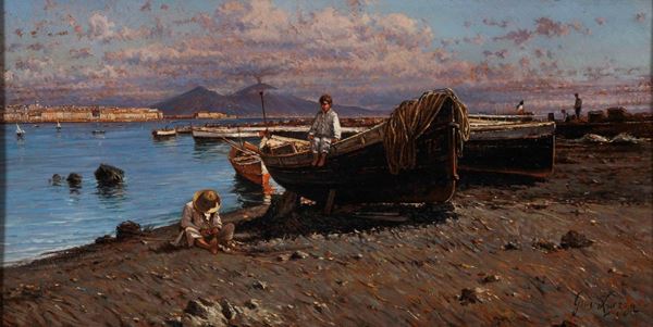 Giuseppe Laezza (1835-1905) Barche e pescatori