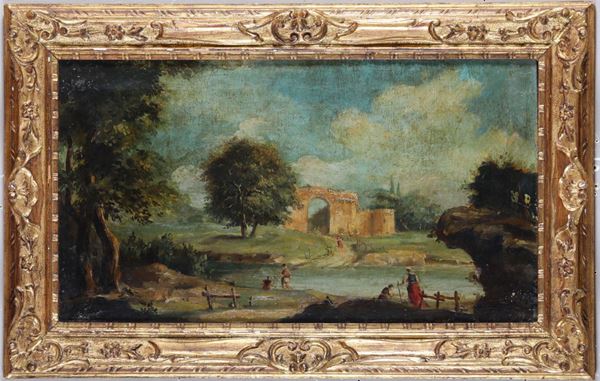 Scuola veneta del XVIII-XIX secolo Paesaggi con figure e architetture