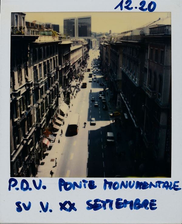 Lattuada Alberto (1914-2005) Ponte monumentale su via XX Settembre - polaroid con Vedute di Genova 1989-1990