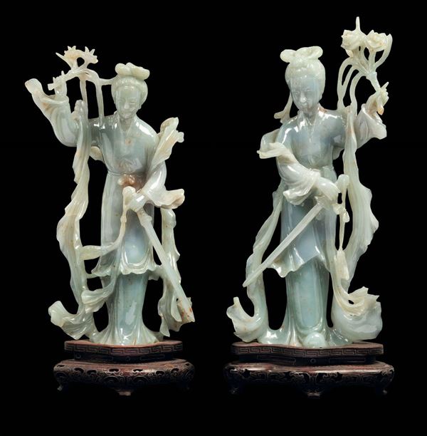 Two jadeite figures, China, Republic, 1900s