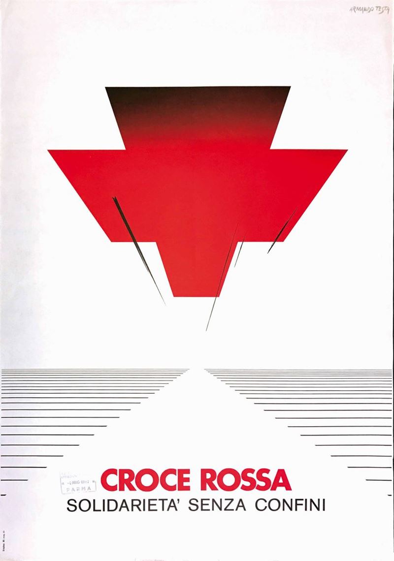 Armando Testa (1917-1992)<br>CROCE ROSSA SOLIDARIETA’ SENZA CONFINI  - Auction Vintage Posters - Cambi Casa d'Aste