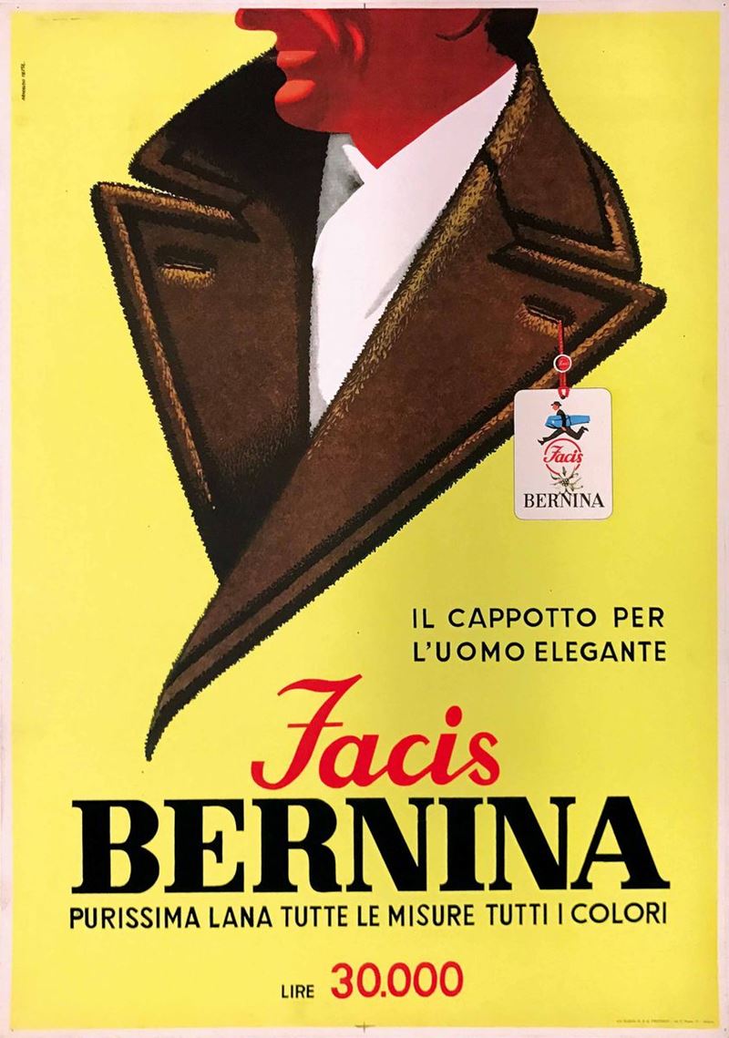 Armando Testa (1917-1992)<br>FACIS BERNINA IL CAPPOTTO PER L’UOMO ELEGANTE  - Auction Vintage Posters - Cambi Casa d'Aste