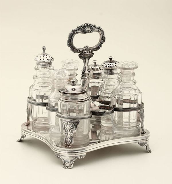 Porta ampolle in argento e vetro molato. Inghilterra XIX secolo