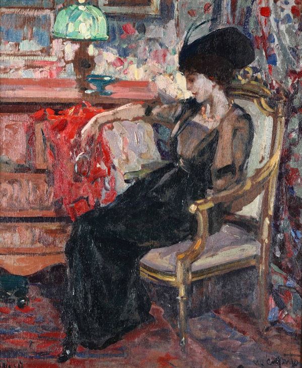Ulisse Caputo (1872-1948) Interno con donna seduta
