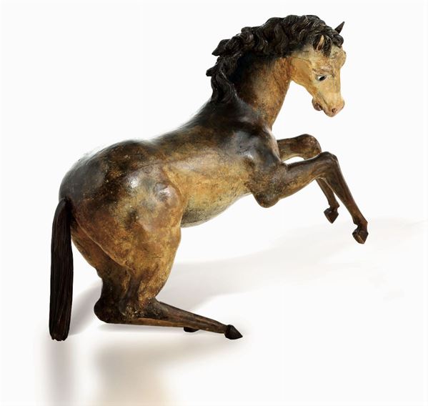 A carved and painted wood horse, 1800s