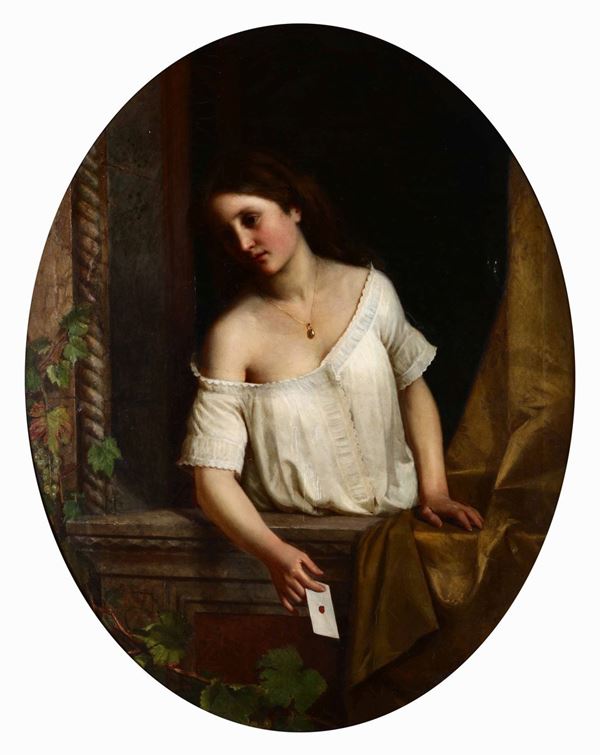 Leopoldo Toniolo (1833 - 1908) Ritratto femminile con lettera, 1890
