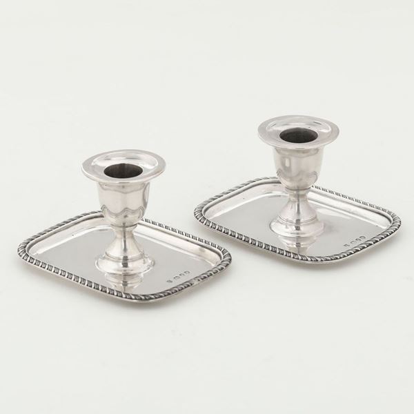 Two silver candle holders, London, 1890