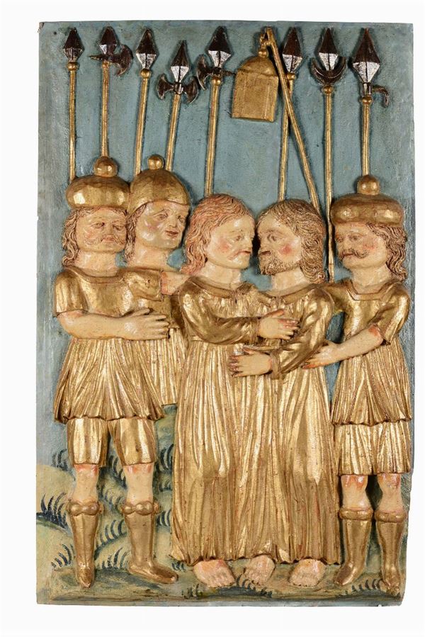 Two gilt and polychrome wood reliefs