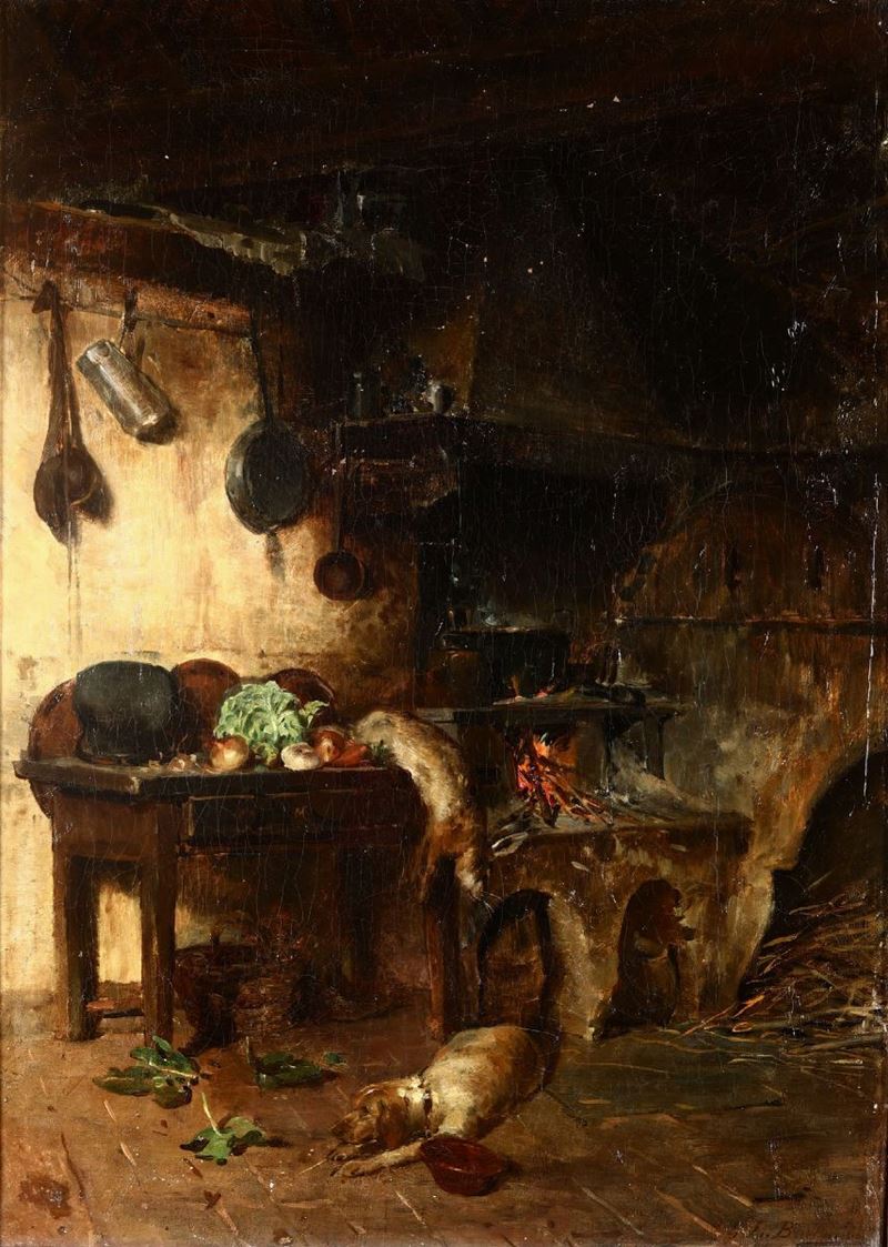 Leopoldo Burlando : Interno di cucina  - Auction 19th and 20th Century Paintings  [..]