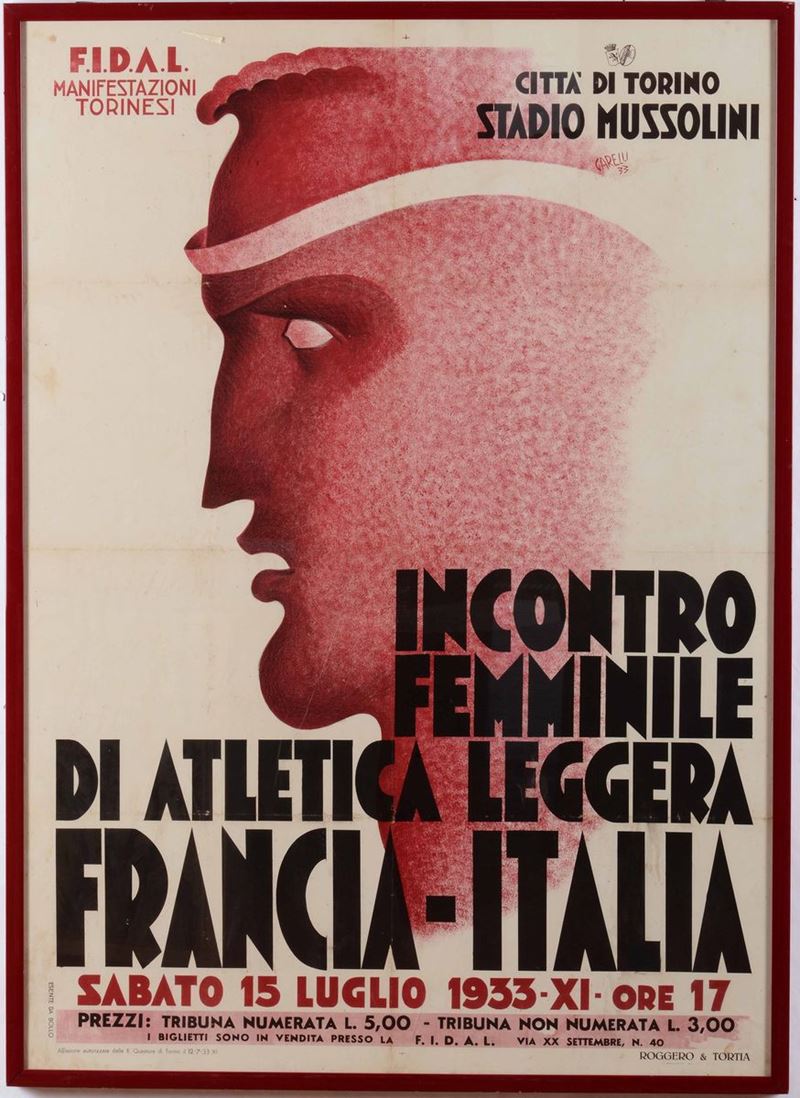 Franco Garelli (1909-1973)<br>INCONTRO FEMMINILE DI ATLETICA LEGGERA FRANCIA-ITALIA…  - Auction Vintage Posters - Cambi Casa d'Aste