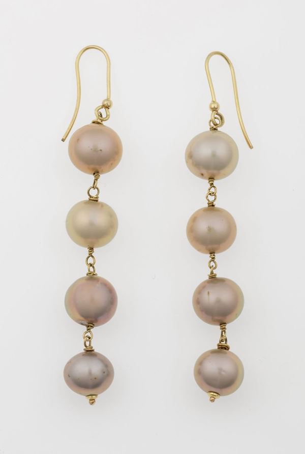 Pair of gold and pearl pendent earrings