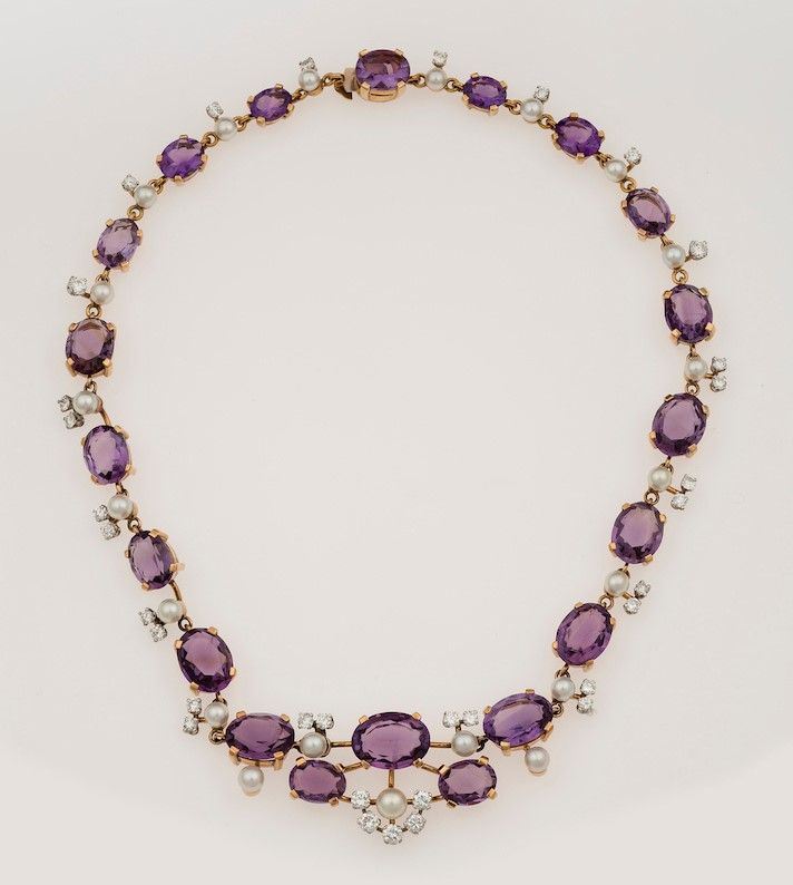 Amethyst, pearl and diamond necklace  - Auction Fine and Coral Jewels - Cambi Casa  [..]