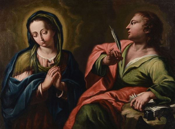 Scuola italiana del XVIII secolo Madonna con San Giovanni evangelista
