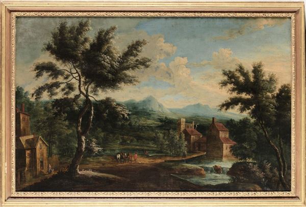 Scuola laziale del XVIII secolo Paesaggio con viandanti