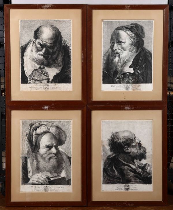 Quattro incisioni raffiguranti ritratti da dipinti di Tiepolo. Venezia XVIII secolo