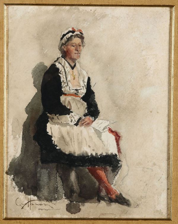 Aurelio Craffonara - Aurelio Craffonara (1875-1945) Donna in abiti tradizionali