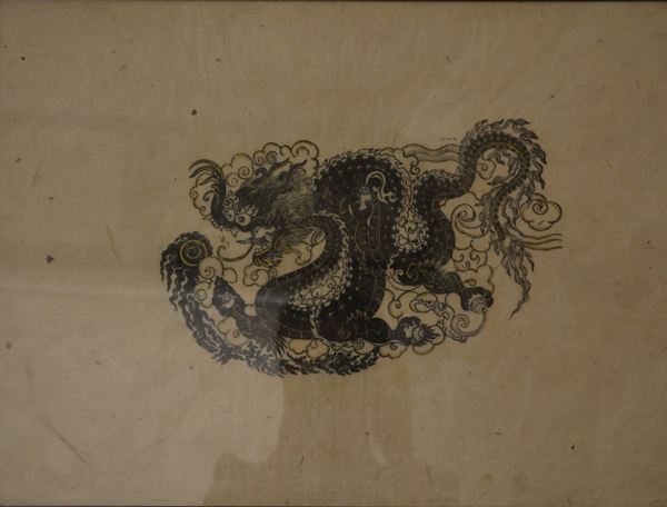 Dipinto su carta raffigurante drago, Cina, XX secolo