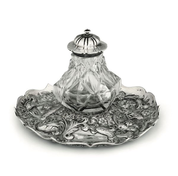 Calamaio in argento e cristallo molato. Londra 1889
