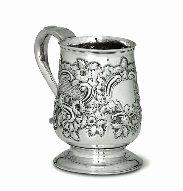 Boccale in argento, Newcastle, 1801, orafo Dorothy Langlands, marchio DL replicato sul manico