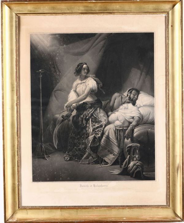 Stampa in cornice raffigurante Giuditta e Oloferne, Francia XIX secolo
