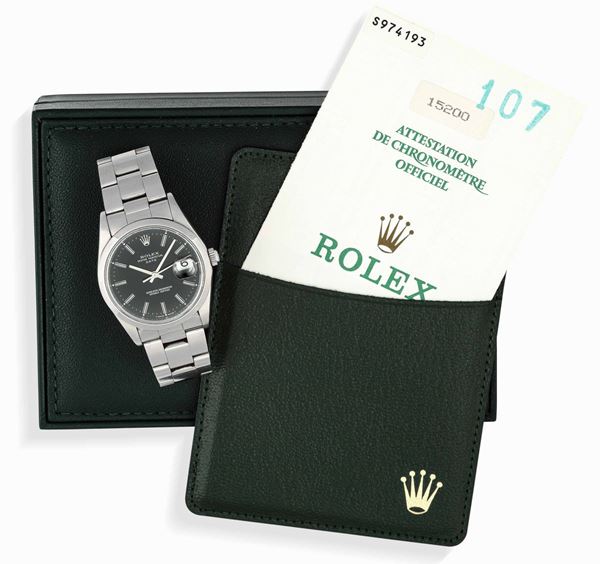 ROLEX - Attraente orologio da polso in acciaio con data e bracciale oyster. Completo di scatola originale e garanzia Rolex.