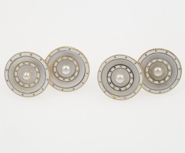 Tiffany & Co. Bottoni da polso con madreperla, smalto e piccole perle