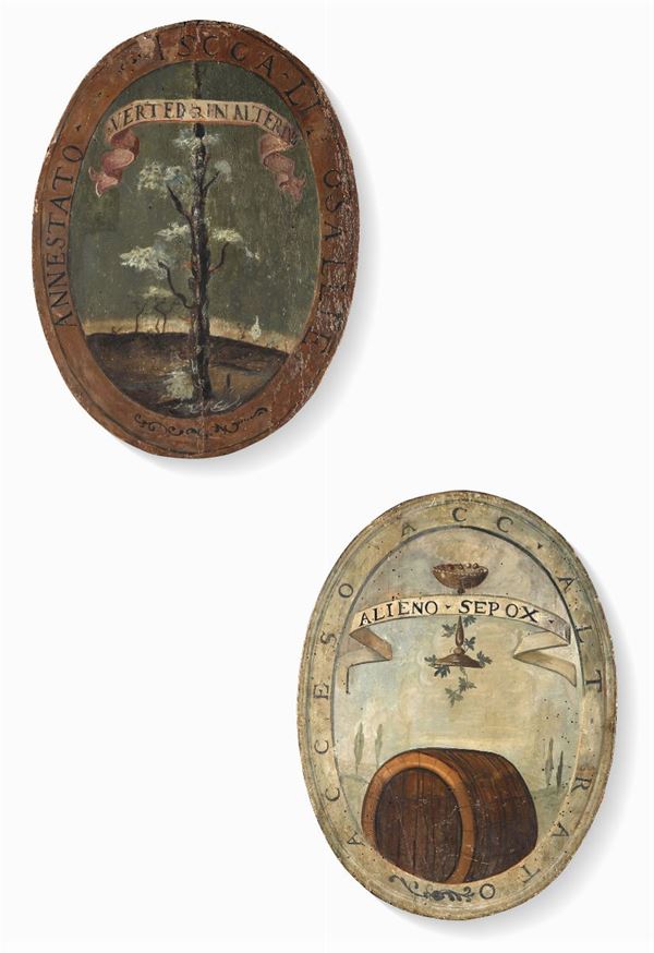 Four painted wood emblems, Florence (?), 1600s