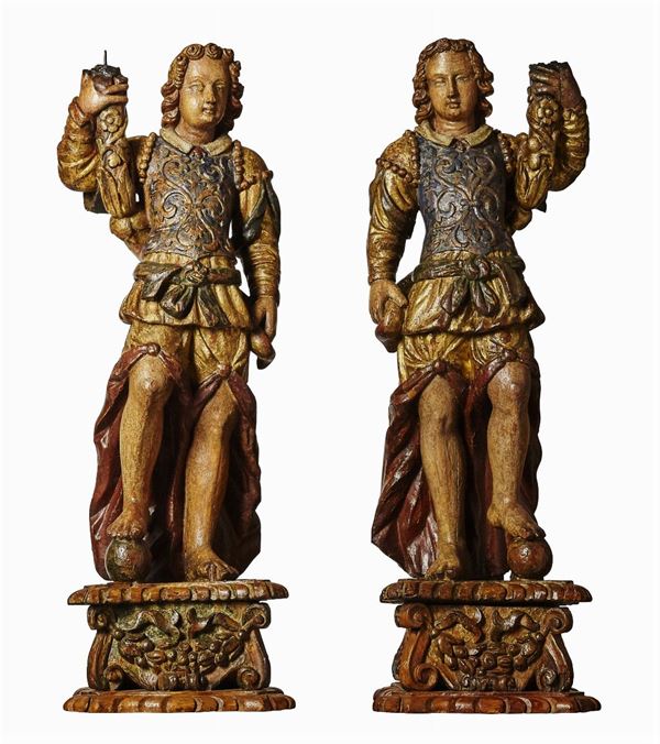 Two polychrome wood angels, 1500s
