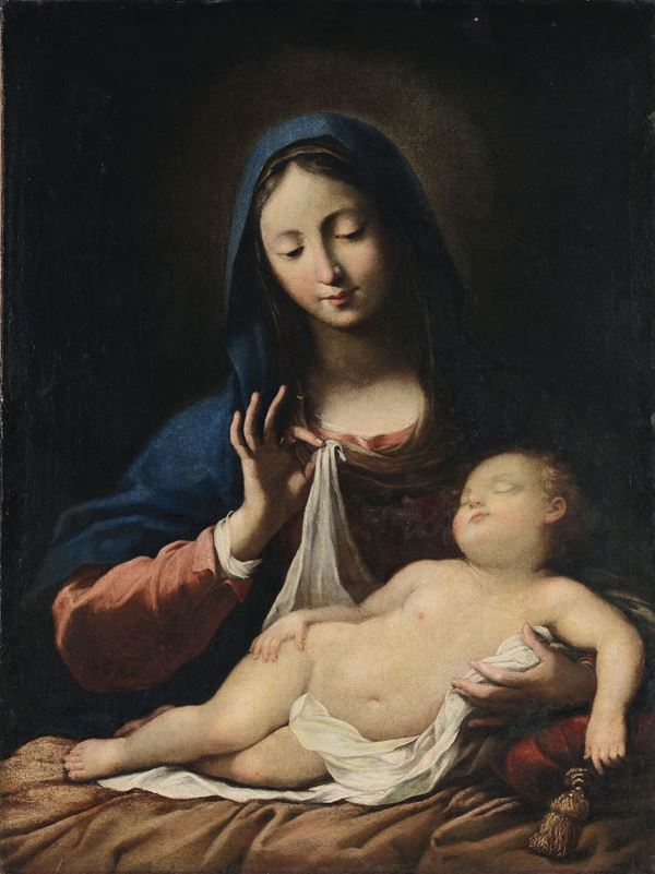 Scuola emiliana del XVIII secolo Madonna con il Bambino dormiente