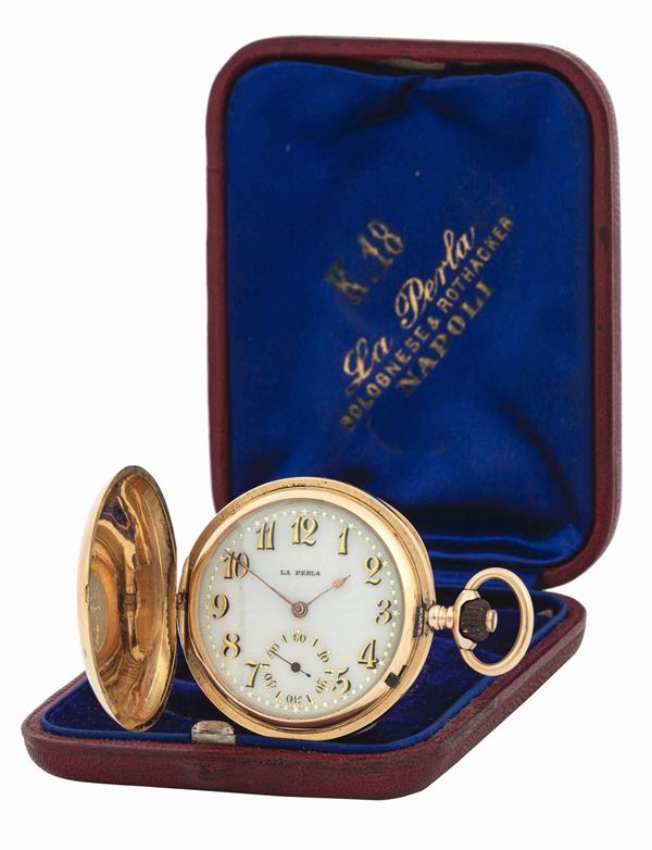 LA PERLA - Remontoir orologio da tasca in oro rosa.