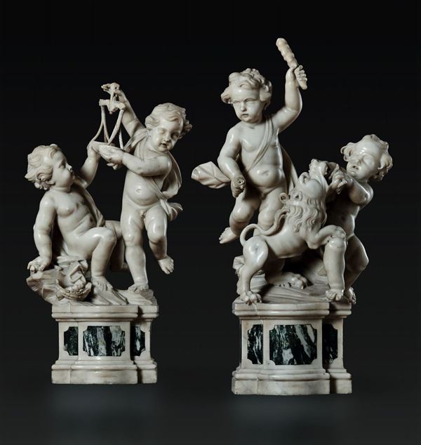 Two marble groups, Naples, 1700s