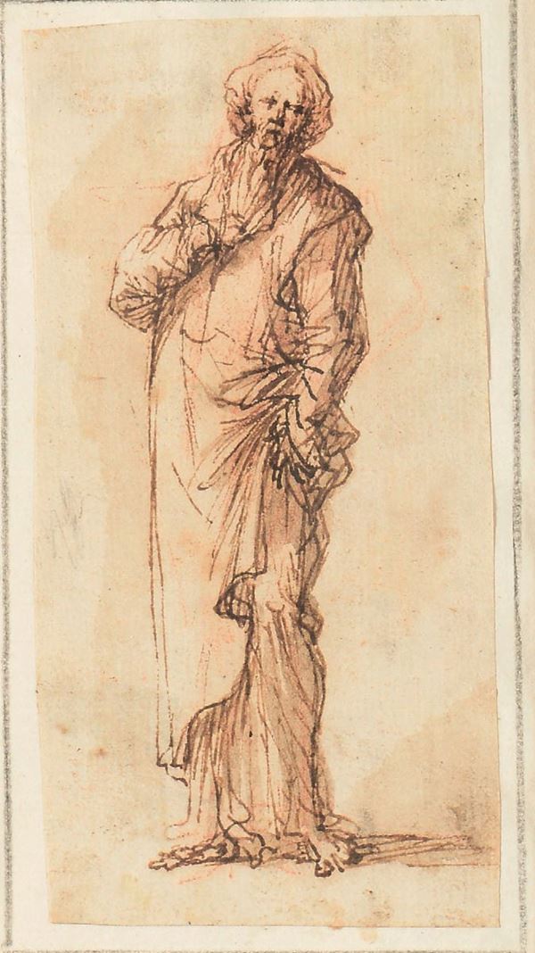 Salvator Rosa (Napoli 1615 - Roma 1673) Figura maschile stante con capo adornato da turbante