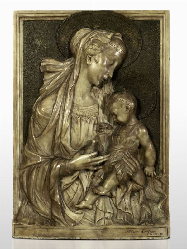 A. Dossena, a marble Madonna with Child
