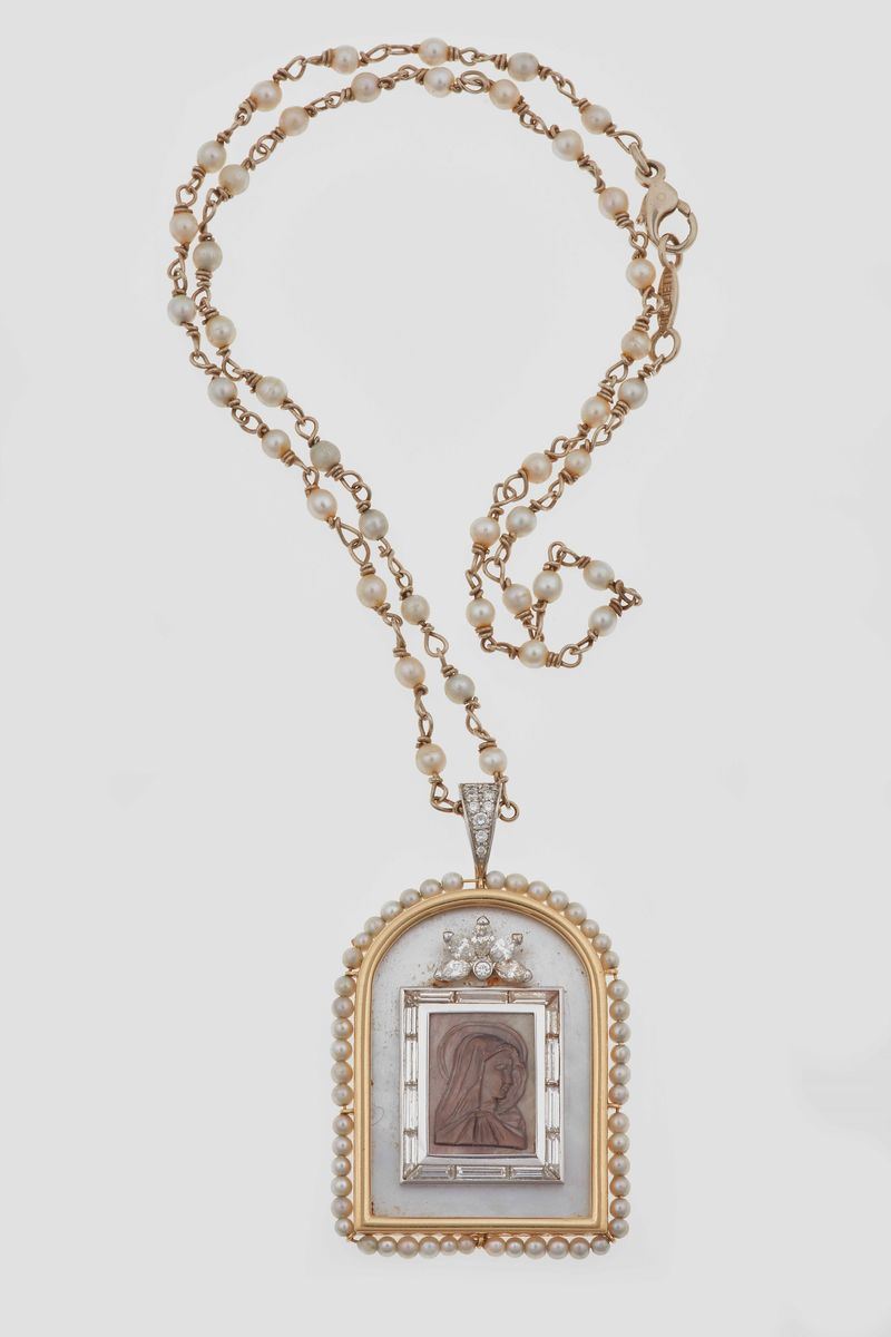 Pendente â€œMadonna di Oropaâ€ con diamanti e perline  - Auction Jewels - Time Auction - Cambi Casa d'Aste