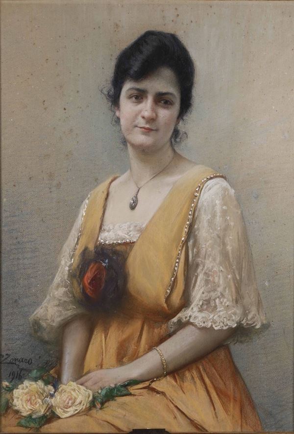 Fausto Zonaro (1854-1929) Ritratto di donna con abito giallo